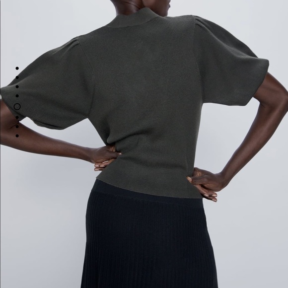 ZARA Knit Cardigan With Balloon Sleeves - Picture 5 of 10